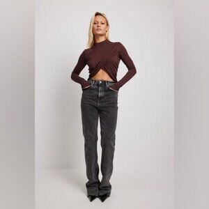 Revolve NA-KD Cropped Pleated Draped Jersey Top M